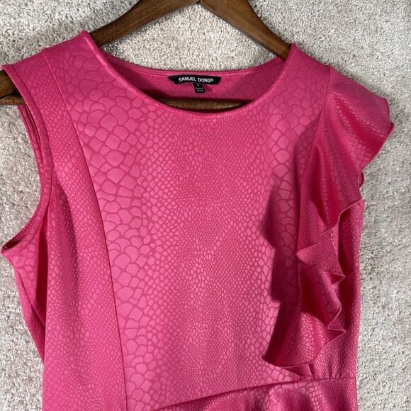 Samuel Dong Pink Crocodile Print Peplum Ruffle Dress‎ Small Sleeveless Sheath - Picture 4 of 12